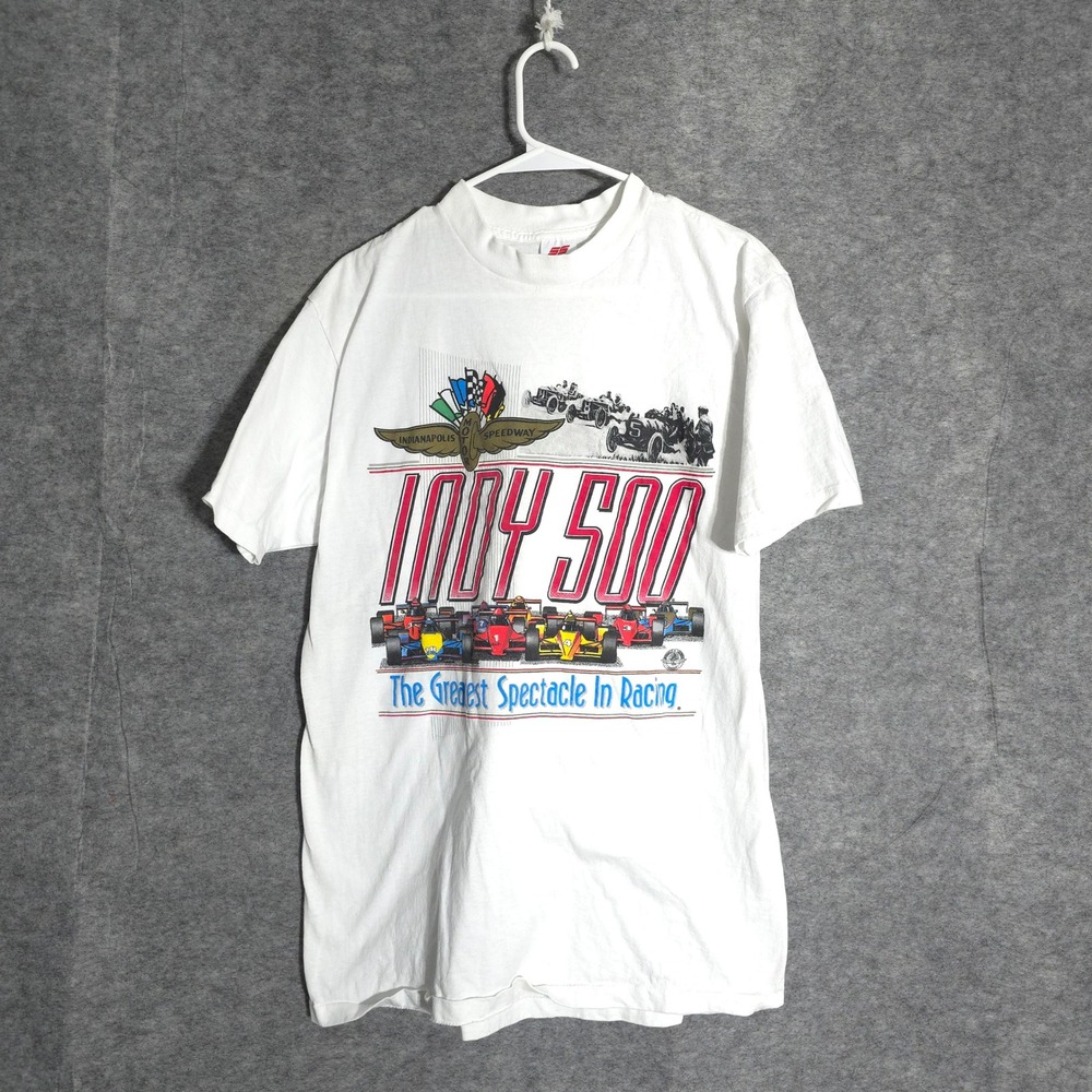 Indy 500 Shirt Mens XL White Vintage Racing Graphic Tee USA Made Sport‎ Service